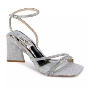 Badgley Mischka Freedom Ankle Strap High Heel Sandals Silver bling sparkle 9
